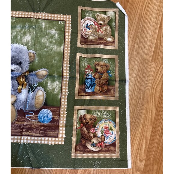 Teddy Bear Patchwork Fabric Panel Giordano Studios LLC Cotton Green Brown 23x42 - Picture 4 of 8